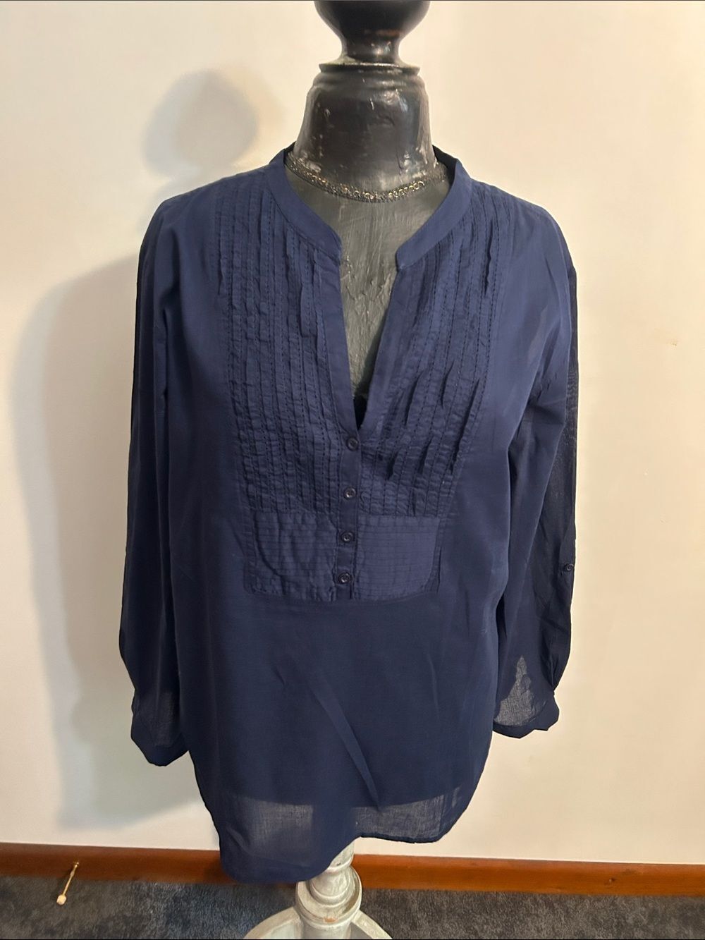 Magazine Women's Navy Pintuck V-Neck Tunic Top